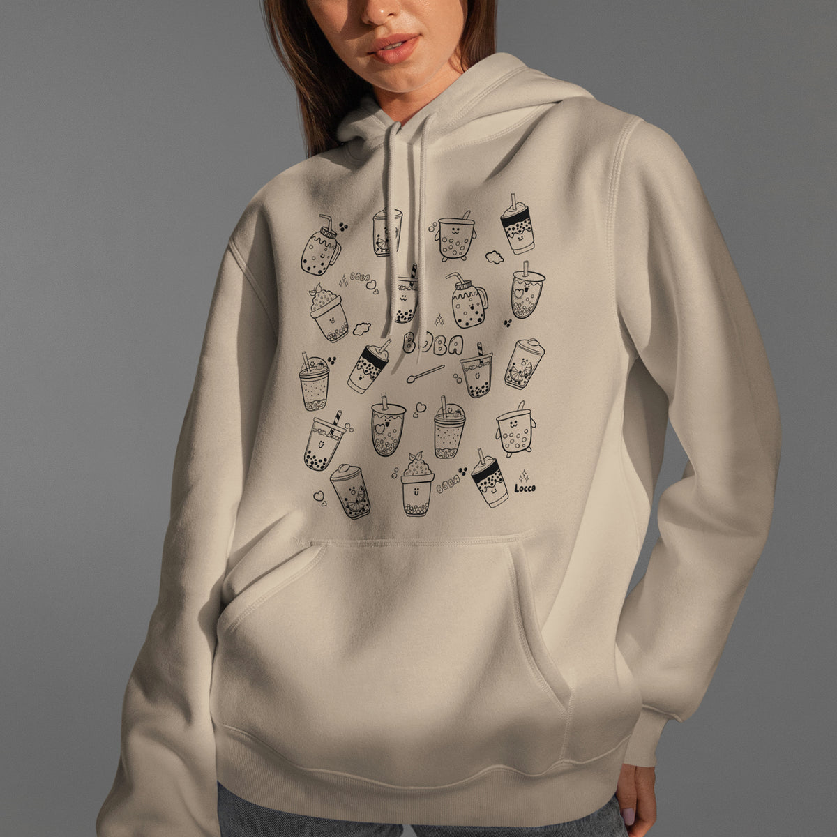 Boba Tea Hoodie - Doodle Art Unique Hoodie Sweatshirt - Milk Tea Lover Gift for Her Gifts Holiday Sweatshirt Hoodie